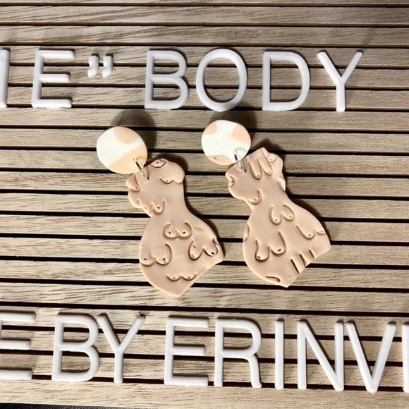 Handmade Clay Earrings | Forms of a Woman Silhouette | Pink Imperfect Pair - Picture 2 of 7